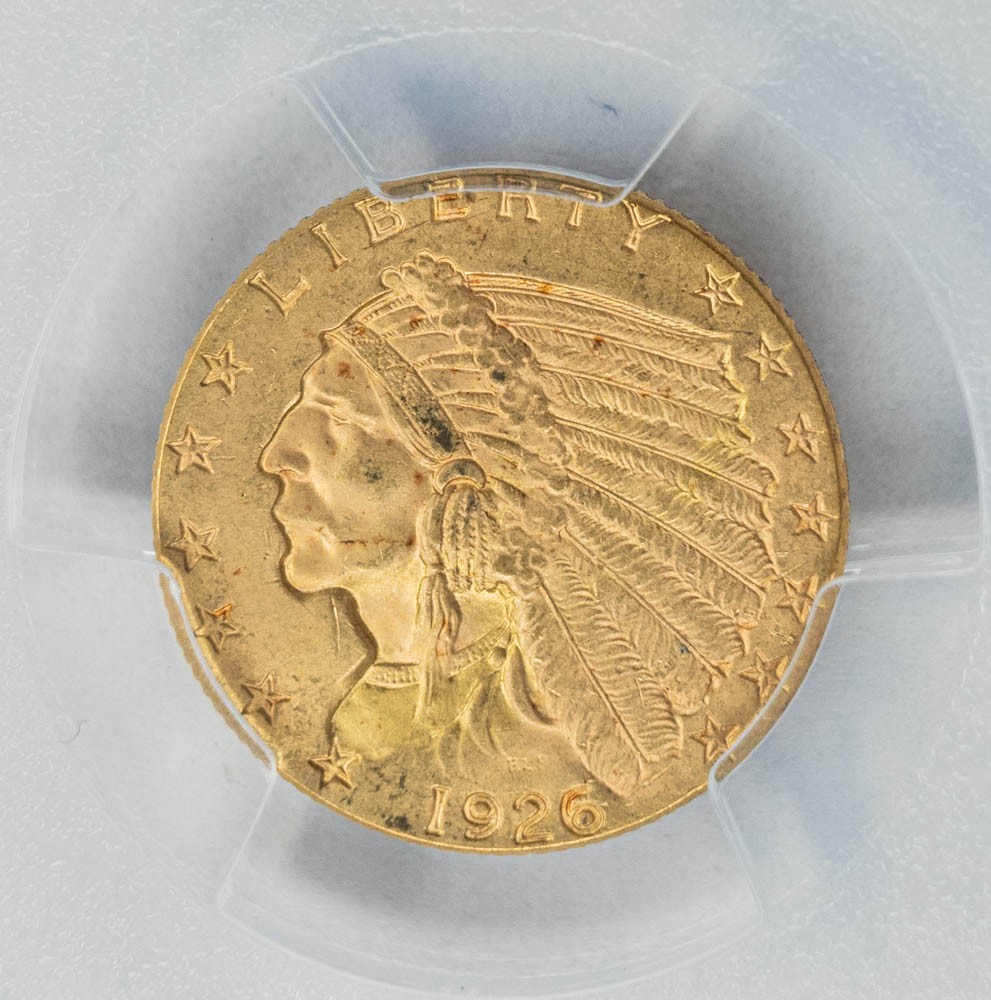 1926 $2 1/2 Gold Indian $2.5 MS63+ Secure PCGS 950373-36