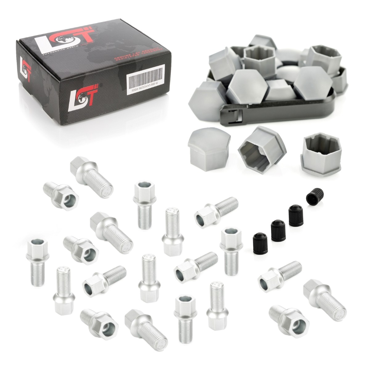 20X Wheel Bolts With Caps Ball Seat M14X1.5X27 For Seat Cordoba 6L Ibiza 6J KJ