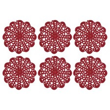 6Pcs Crocheted Cotton Doilies, 5.5" Lace Doilies Lace Placemats, Dark Red