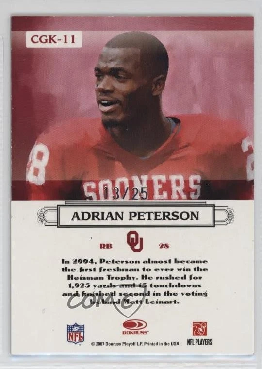 2007 Donruss Threads Green Framed /25 Adrian Peterson #CGK-11 Rookie RC - Image 2 of 2