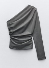 Ladies Zara Asymmetrical Neckline Draped Top In Grey Size L BNWT LAST ONE