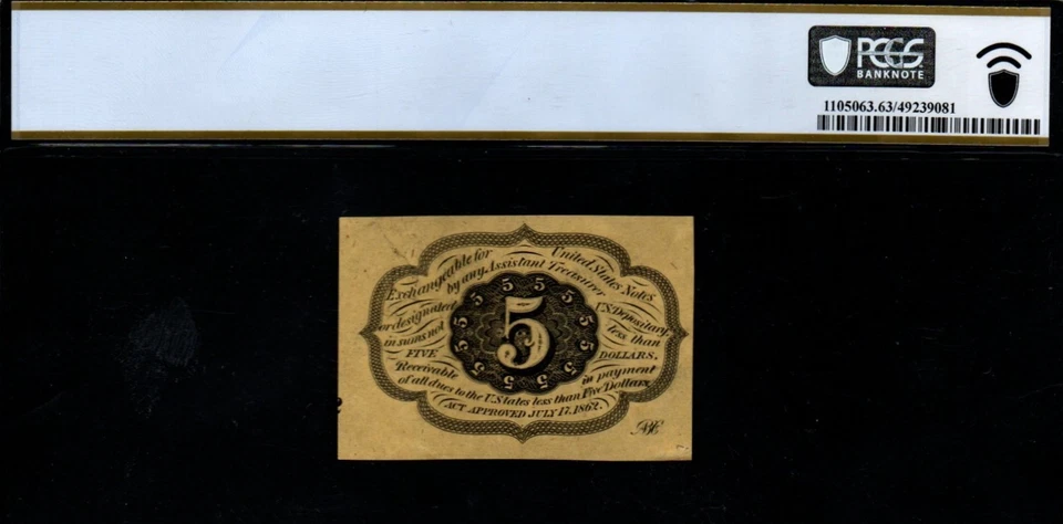 1st ISSUE 1862-63 5c PCGS UNC 63 Fractional POSTAGE Currency! - Image 2 of 2