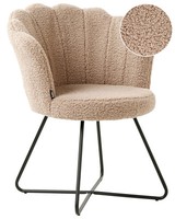 Sessel Muschel-Design Bouclé Beige Rund Schwarzes Metallgestell Retro Lovelock