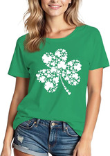 St Patrick'S Day Shirts for Women:Lucky Irish Shamrock Crew Neck Short-Sleeve Gr