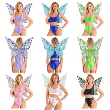 Women Costume Glossy Outfit Festival Set U Neck Nightwear Sparkle Cosplay Elf