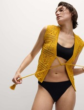 Marks & Spencer Womens Cotton Collarless Waistcoat in Yellow - M&S