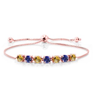Authentic 7- Stone Tennis Bracelet Gemstone Birthstone And Created Sapphire