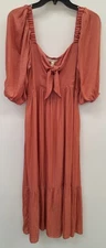 Grade & Gather Women's Tie Front Satin Pink Size M Midi Dress