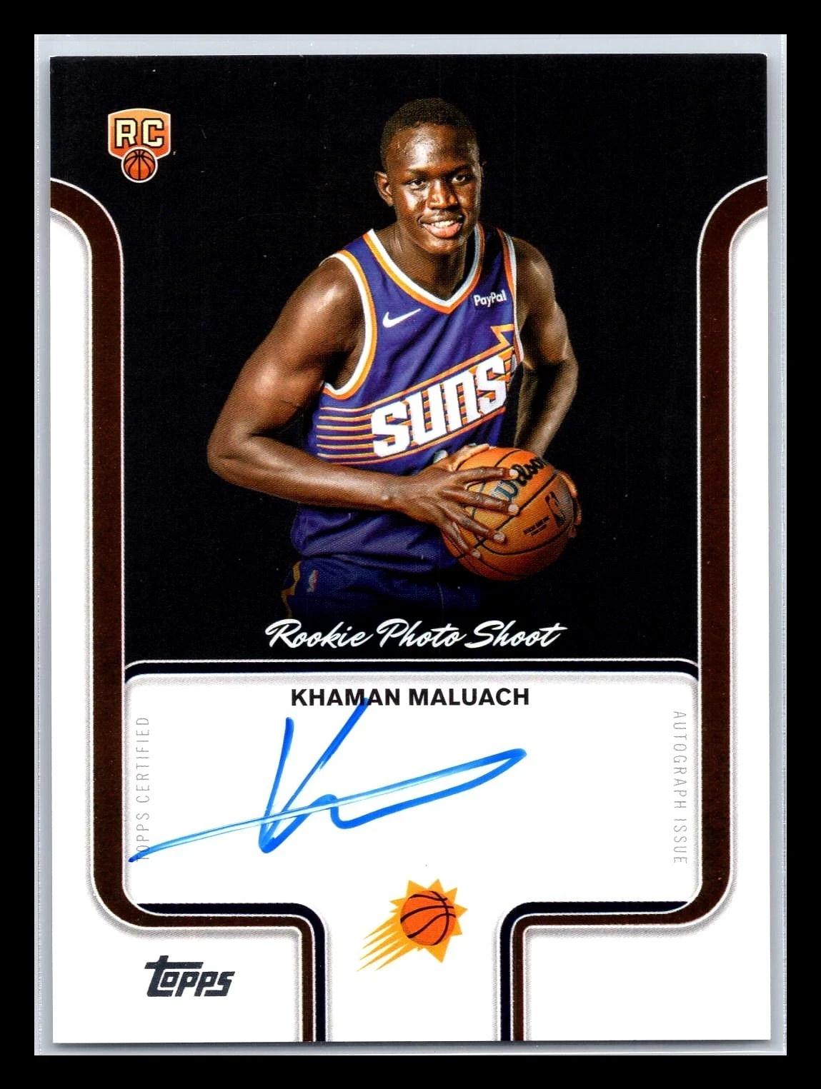 Khaman Maluach 2025-2026 Topps Rookie Photo Shoot On Card Auto Suns RC