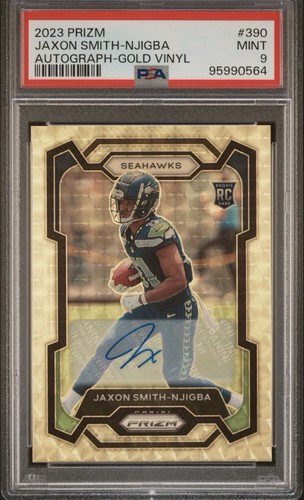 2023 Panini Prizm Jaxon Smith-Njigba Gold Vinyl Rookie Auto /5 PSA 9 Seahawks