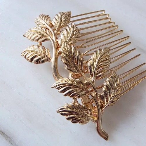 LUBA Vintage Gold Leaf Hair Comb Pin Elegant Accessory