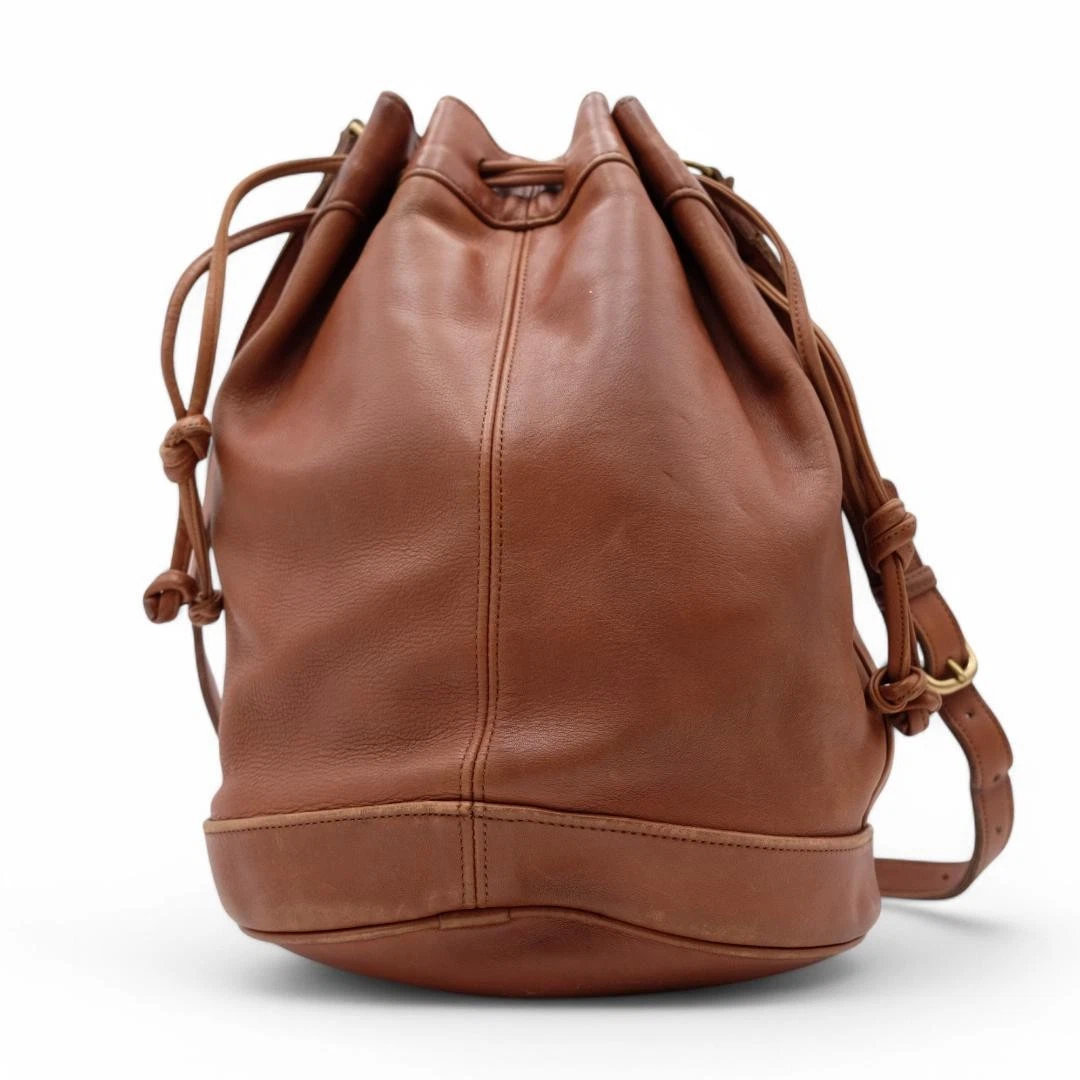 Vintage Coach 017 Shoulder Bag Drawstring Leather Brown 0073032K Authentic - 画像4/14