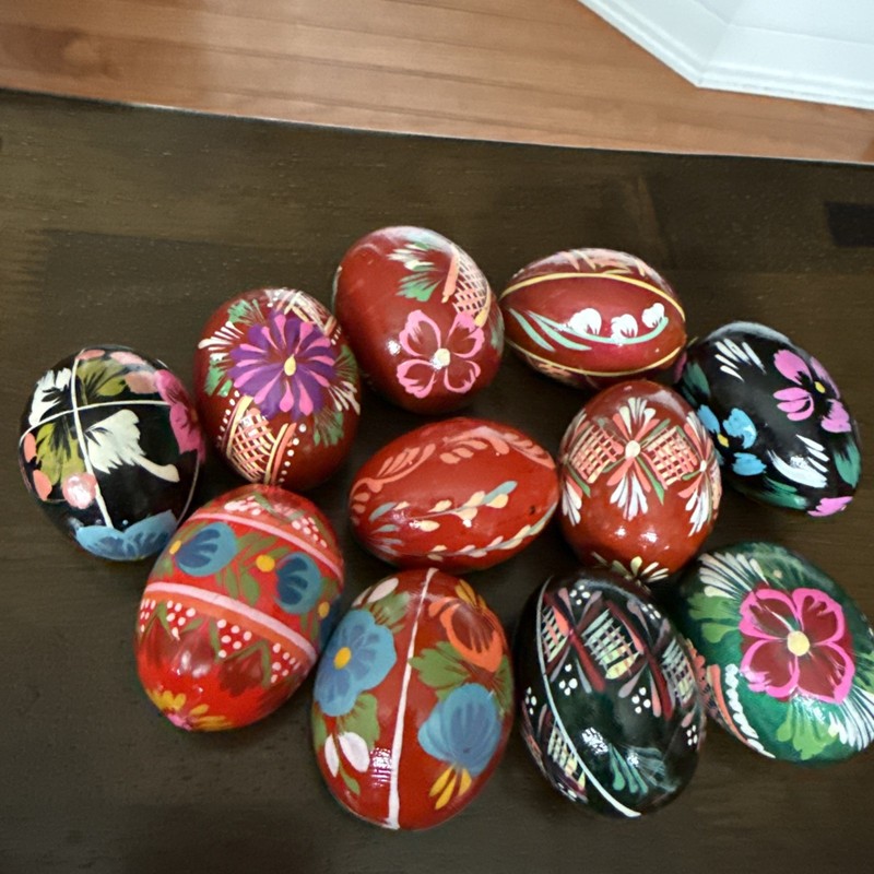 VTG Wooden Easter Eggs Hand Painted Pysanky Floral Flowers Ukrainian Polish (11)