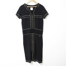 CHANEL COCO Mark Short Sleeve V-Neck Dress P47675 Size 36 Black Women USED