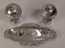 Vintage 1964 1965 NY World's Fair Unisphere Salt & Pepper Shakers set with Tray