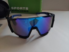 Sports Sunglasses Polarized Cycling Shield Blue Mirror UV400 Case Kit New