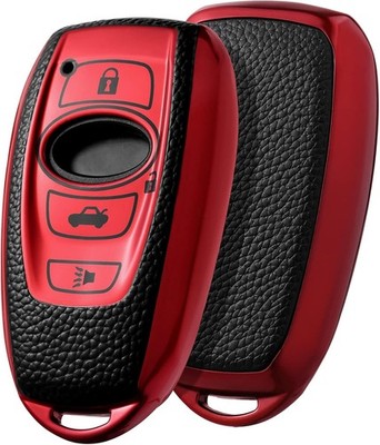 Key Fob Cover Case, Premium Soft TPU 360 Degree Full Protec Color: Leather Red