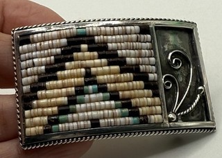 Unique Vintage Navajo Native American Sterling Silver Belt Buckle Heishi NR