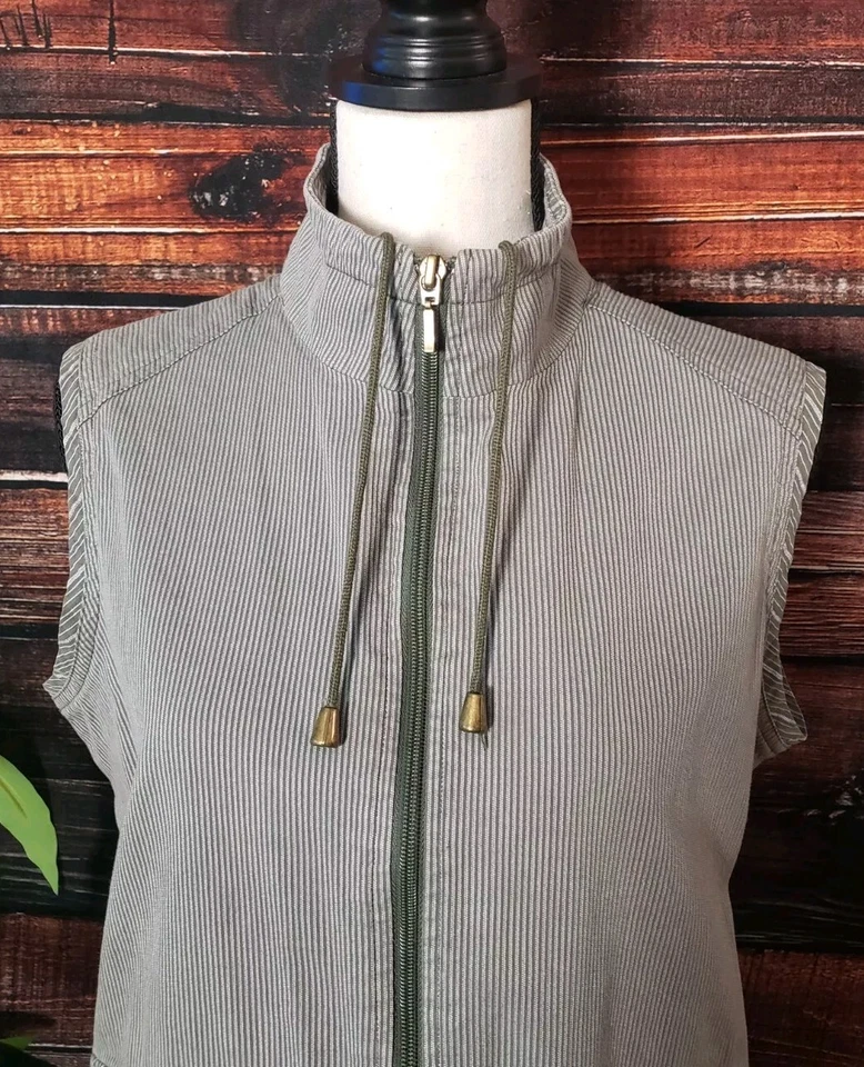 Allison Daley Vest Size 8 Womens Full Zip Olive Green Striped Pockets - Image 2 of 4