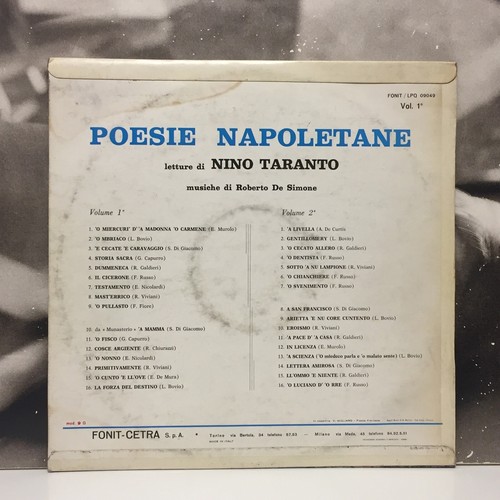 NINO TARANTO - VOL. 1 POESÍAS NAPOLITANAS LP EX-/EX 1968 FONIT LPQ 09049 - Imagen 2 de 2