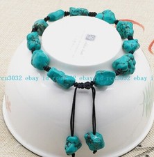 Natural Blue Turquoise Irregular Nugget Gems Beaded Woven Bracelets 7.5" AAA