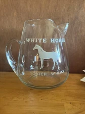 White Horse Scotch Whisky Clear Glass Pub Jug Bar Pitcher 68 oz 7 1/2" Tall