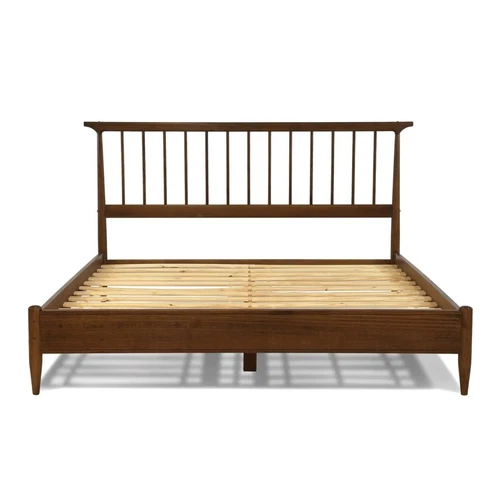 Mid Century Modern Platform Bed Frame Headboard King Solid Wood Walnut Brown