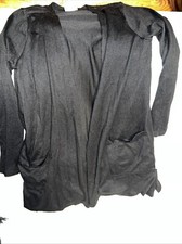 Lularoe Caroline Cardigan Sweater Solid Black/Gray Small 6/8 4/6 Long Sleeve