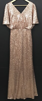 rose gold bridesmaid dresses sequin Rose Gold Sequin Plunging Slit Tea Length Sheath Prom Bridesmaid Dress main image 0