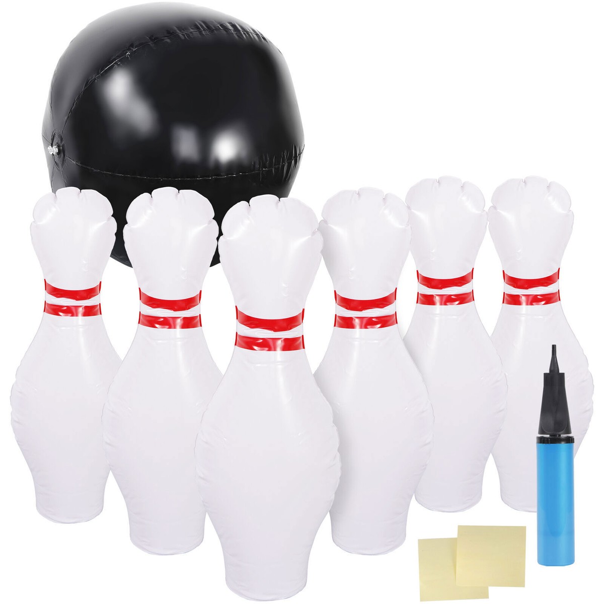 Kids Inflatable Bowling Game Set Adults One Ball w Six Pin Outdoor Play Fun Use