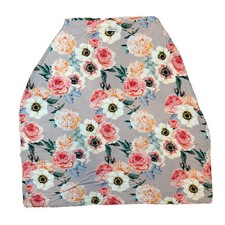 Posh Peanut French Gray Floral Car Seat Cover Nursing Cover Bamboo White Pink