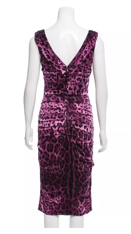 DOLCE & GABBANA Ruched silk Purple Leopard Dress 42 = USA 6 | eBay