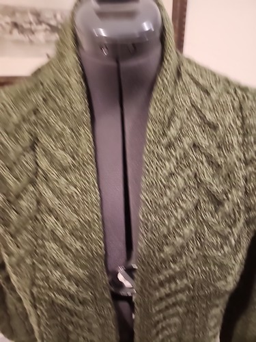 Aran Crafts Merino Wool Open Front Cardigan with Pockets, Green SP - Picture 2 of 8