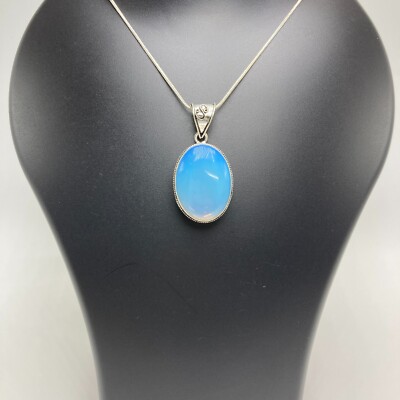 Opalite Pendant Vintage Handmade 925 Sterling Silver 1.9'' - Ships Fast