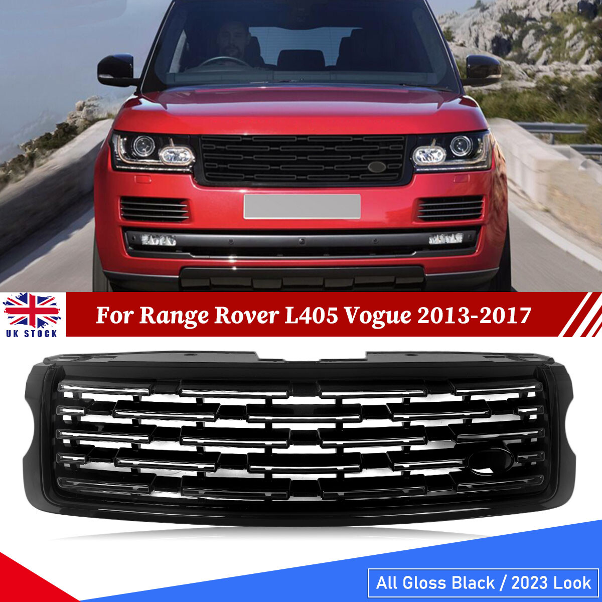 FOR RANGE ROVER L405 VOGUE 2013-2017 GLOSS BLACK FACELIFT 2023 LOOK FRONT GRILLE