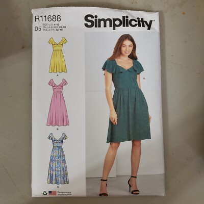 Simplicity Pattern R11688 Dress Fit Flare Flutter Sleeve Misses 4 - 12 UNCUT | eBay Simplicity Pattern R11688 Dress Fit Flare Flutter Sleeve Misses 4 - 12 UNCUT | eBay