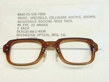 USS Classic Horn-Rimmed Eyeglasses Frame Size: 46 Eye 22 Bridge 6540-01-146-7809