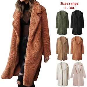 Womens Teddy Bear Oversized Coat Ladies Borg Zip Faux Fur Jacket UK Size S-3XL