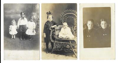 Adorable CHILDREN On Lot Of 3 Vintage 100 Year-Old Unused Real Photo Postcards