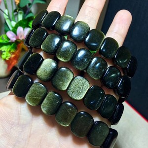 Top-Quality-Natural-Gold-Obsidain-Flash-Rectangle-Beads-Bracelet-14x12mm-AAAAA