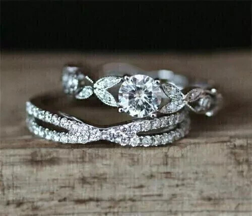 Anello da sposa set diamanti tondi creati in laboratorio 2 ct placcato oro bianco 14 kt - Foto 5 di 5