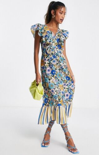 Abito midi donna multicolore stampa floreale Topshop - Foto 6 di 17