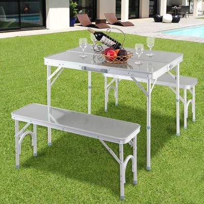 Foldable Aluminum Alloy Garden Picnic Camping Outdoor Table With 2