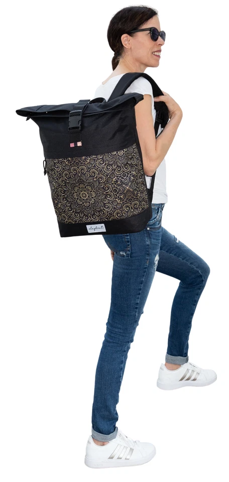 Rucksack Damen Laptop Tasche Elephant Daypack groß A4 13038 Schwarz Ethno +f - Bild 4 von 4