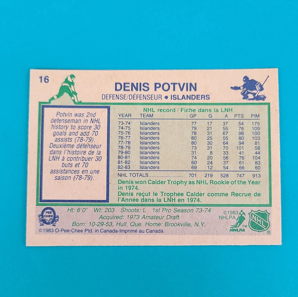 1983-84 O-Pee-Chee #16 Denis Potvin New York Islanders HOCKEY Card 9A - Image 2 of 2