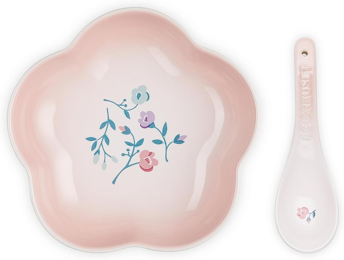 Le Creuset Small Flower Dish & Chinese Spoon Set Shell Pink