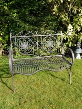 Natural Wrought Iron Flower Design Scrolled Garden Bench