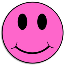 Pink Smiley Face - 3 Pack Circle Stickers 3 Inch - Smile Happy Colorful