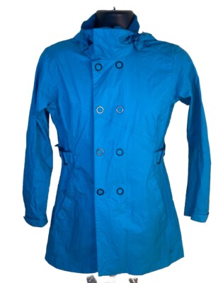 REI Jacket Womens Small Blue  Kyoto Hooded Rain Trench Full Zip & Snap
