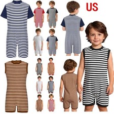 US Kids Special Needs Adaptive Clothes Striped Bodysuit with Back Zip Anti-Strip